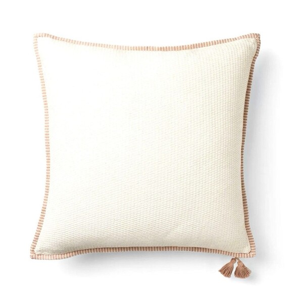 Oversized Square Cotton Linen Tassel Throw Pillow Orange Cream - Threshold NEW - Picture 1 of 3